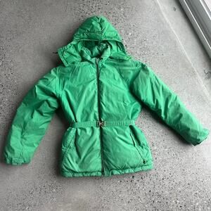 Vintage Frostline Women’s Medium Jacket Green Belted Hooded Puffer